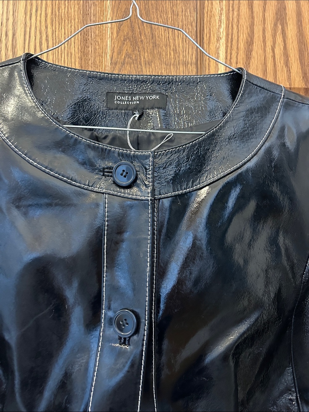 Jones New York Black Leather Round-Neck Button Jacket image 2